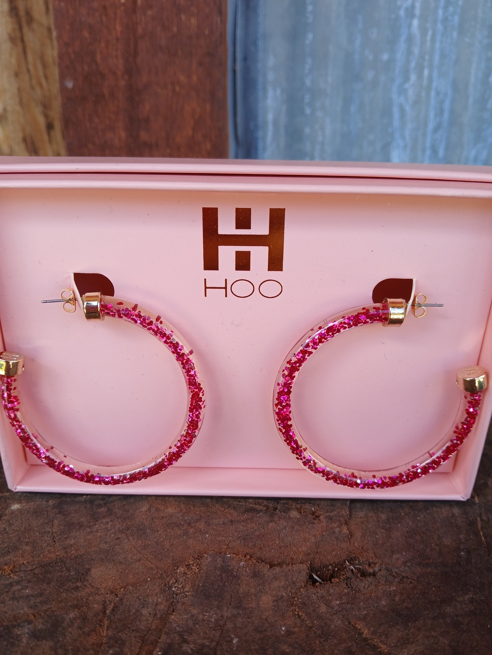 Hoo Hoo Hoops Pink Glitter Earrings New In Box Boutique